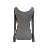Autumn Kina Lettering Slim U-Neck Long Sleeve T (Beige)