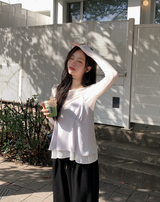 [SHOPPERMADE] サテンシルキーシフォンスリーブレスブラウス