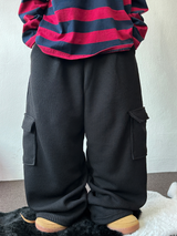 WAFFLE PUNCHING 🧇WIDE CARGO PANTS 🩶🖤2CCOLOR