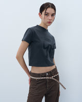 ネバーブレイククロップTシャツ　チャコール