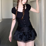 ミニ レース ブラウス (BLACK)