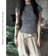 Pigment washing crop t-shirts(4color)