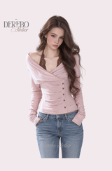ロゼ レース ホルターネック ロングスリーブ Tシャツ