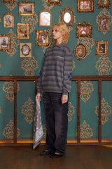 STRIPE LOGO KNIT POLO SHIRT / GREY