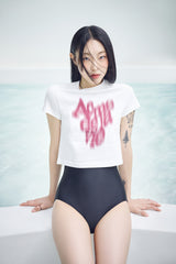 [24SS] BLUR LOGO CROP SHORT SLEEVE T-SHIRT BLACK