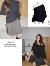 Chic black unbalanced off-shoulder knitwear