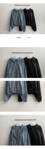 ショートクロップドデニムフーディージップアップ (2 colors)