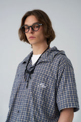Check short-sleeved hoodie