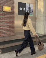 フリースワイドデニムパンツ