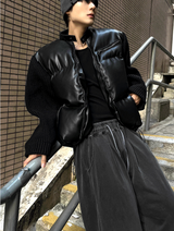 Deep Black Knit Leather Padding