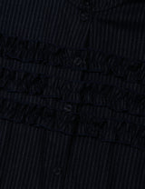 ストライプ ラッフル フーデッド シャツ(NAVY)
