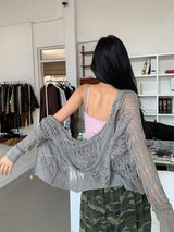 NET SEE-THROUGH KNIT HOOD ZIP-UP