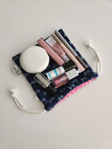 denim ribbon string pouch - deep blue M