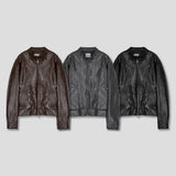 Panelled Stand-Collar Leather Jacket