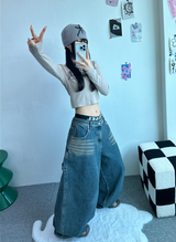 STRAP BALLOON WIDE DENIM🖤💙 - 2 COLORS