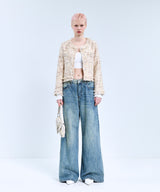 85-VIVAJ050 Line Point Crop Tweed Jacket BROWN