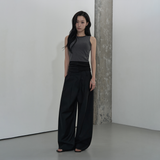 BACK OPEN BUTTON LAYERED TOP (CHARCOAL)