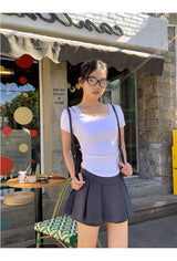 Charcoal Mini Pleats Pants Skirt