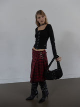 SUEDE STUDDED SHOULDER BAG / BLACK