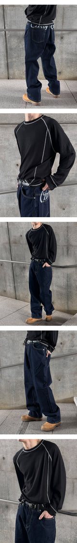 [Unisex] Handling stitch wide denim pants(3color)