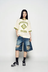 25SS ヘムラインデストロイドデニムショートパンツ ブルー