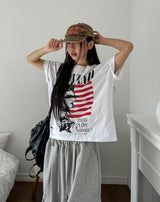 Land semi-crop over short sleeves