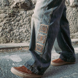 Vintage emblem denim pants / Muddy blue