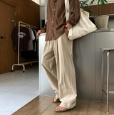 Cool Pin Tuck Linen Wide Pants