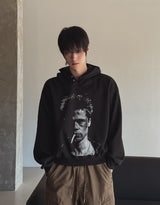 B-Pit Printed Snap Balloon Crop Hoodie