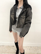 1438. Denim padding hood zip-up (2color)
