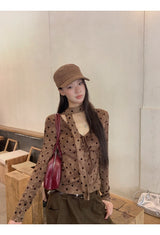 cotton wool scarf dot brown long-sleeve t-shirt