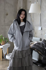 Diagonal Zipper Hood Zip-Up