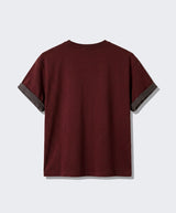 ロールスリーブクロップド半袖Tシャツ ジオグラフィ バーガンディ