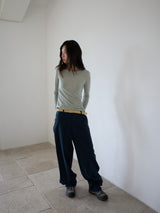 WIDE CUFFS COTTON PANTS (BLUE)