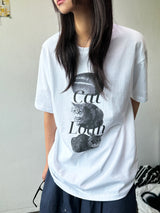 ノア キャット タトゥープリント オーバーサイズ ブラックTシャツ - 4カラー