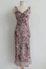 スモーキー モーブ フローラル ラッフル ドレス