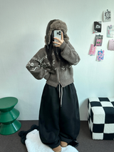 STRING/FLEECE❤SIDE PINTUCK BALLOON LONG PANTS WIDE🤍🩶🖤3COLOR