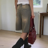 Tacoon Button Oversized-Fit Half-Length Bermuda Denim Pants