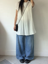 Selly Button Round Collar Puff Sleeve Frill One Piece