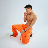 Side Open Sweat Pants Red Orange