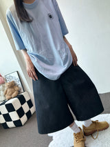 Teki Check Pocket Wide Denim Bermuda Shorts 2color