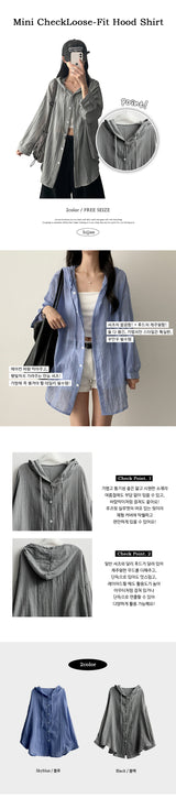 Mini Small Check Loose Fit Hooded Shirt