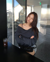 Off shoulder hood knit