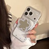 シルバー グリッター フラワー マグネティック iPhoneケース