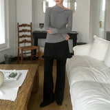 Steep Unbalanced Button Collar V-neck Knitwear