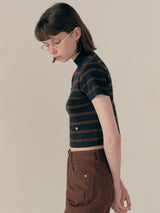 HALF NECK STRIPE KNIT NAVY