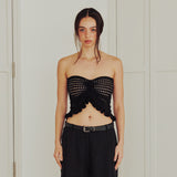Flower Ruffle knit Top (BLACK)
