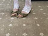 [ matcha green ] mof olive mesh ribbon square heel (6.5cm)
