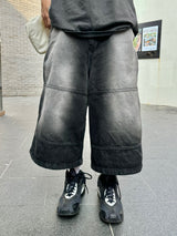 Cutting line vintage washing denim bermuda pants 2C