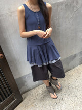 Sunkey Button Frill Layered Sleeveless